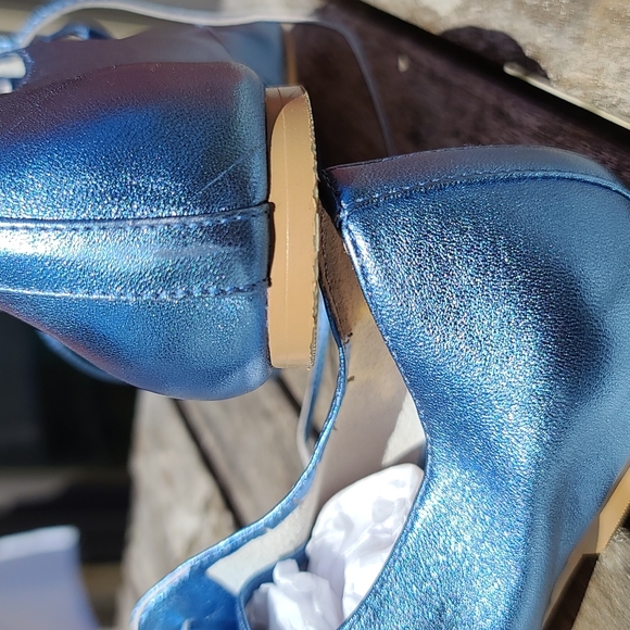 Candela metallic blue leather dance shoes, flats. - Picture 4 of 5